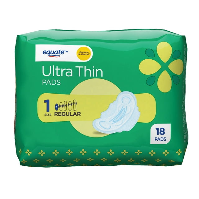 Equate Ultra Thin Pads with FlexiWings, Unscented, Regular, Size 1 (18