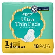 Equate Ultra Thin Pads with Wings, Size 1, Regular Absorbency, Compare to Always (18 Count)
