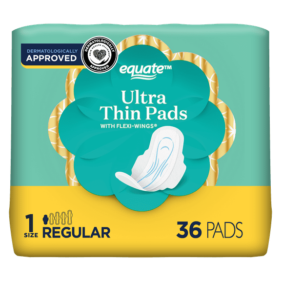 Equate Ultra Thin Pads with Wings, Size 1, Regular Protection (36 Count)
