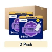 Equate Ultra Thin Pads with Wings, Size 5 , Extra Heavy Overnight Absorbency, Compare to Always (68 Count)