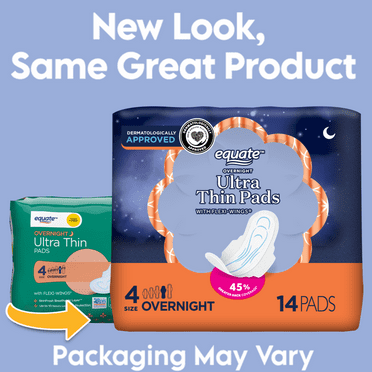 Equate Overnight Ultra Thin Pads with Wings, Overnight Protection (14 Count)