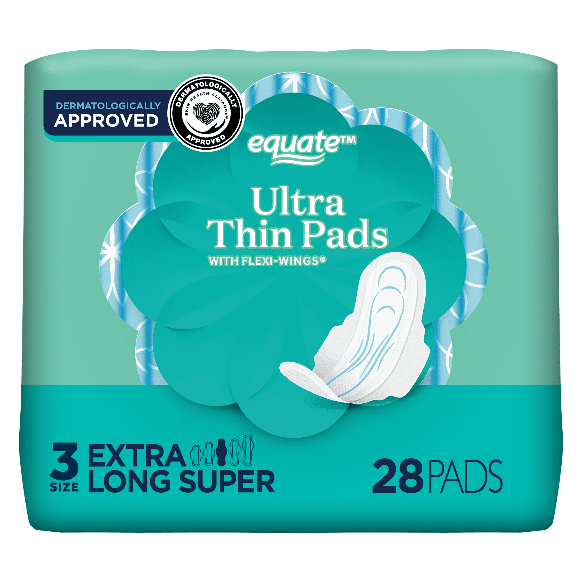 Equate Ultra Thin Pads with Wings, Size 3, Extra Long Super Protection (28 Count)
