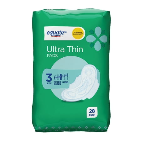 Equate Ultra Thin Pads with Wings, Size 3, Extra Long Super Protection (28 Count)