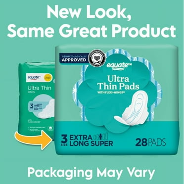 Equate Ultra Thin Pads with Wings, Size 3, Extra Long Super Protection (28 Count)