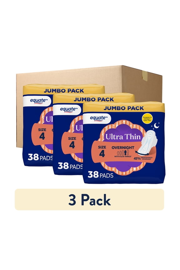 Ultra Thin Pads with Wings, Size 4, Overnight Absorbency, Compare to Always (114 Count)