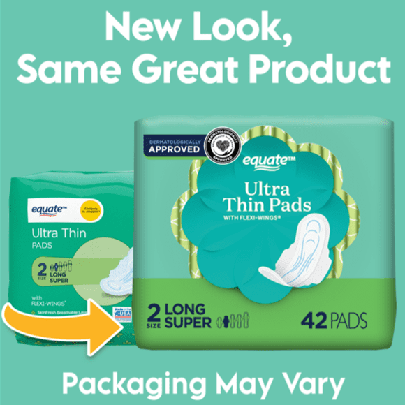 Equate Ultra Thin Pads with Wings, Unscented, Super, Size 2 (42 Count)