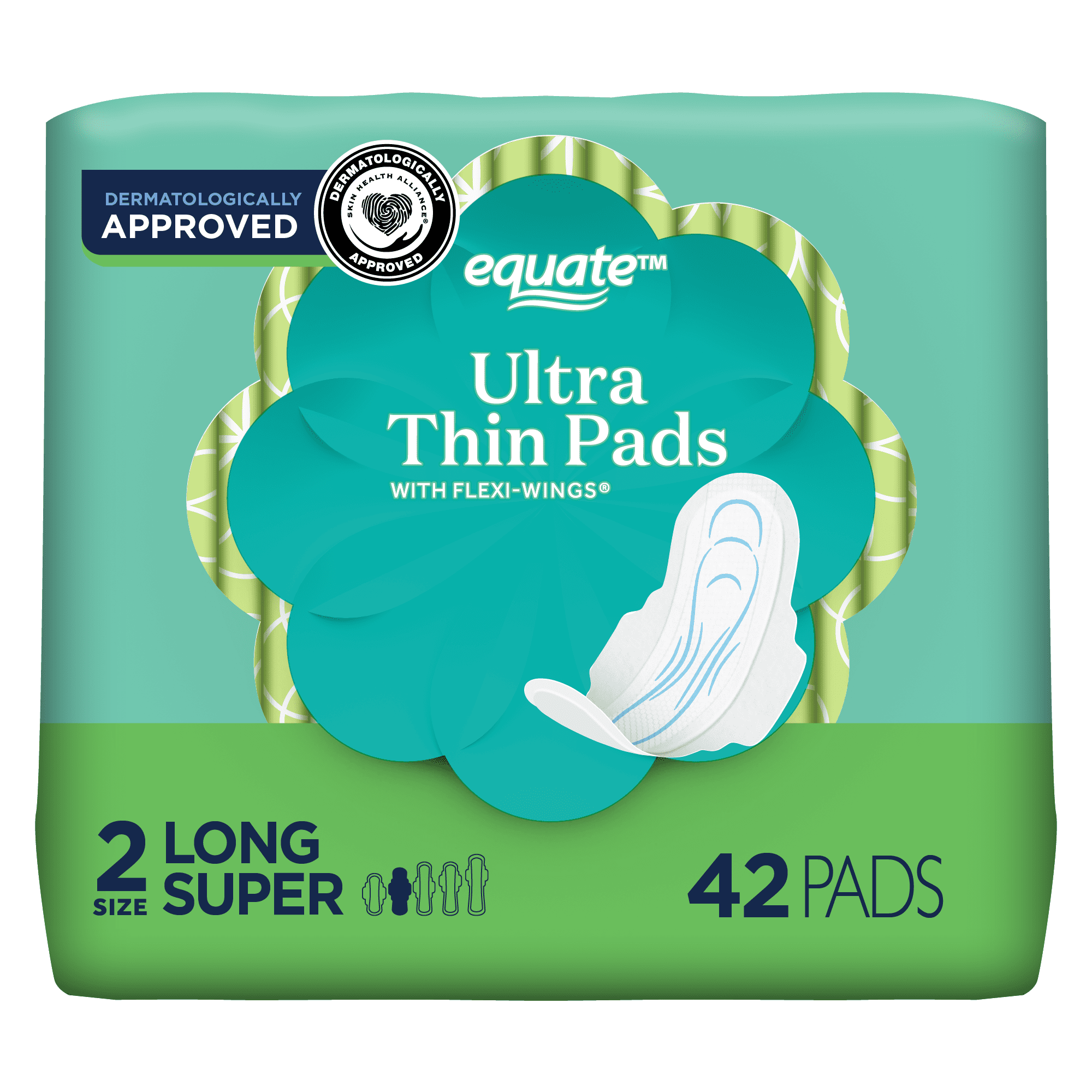 Equate Ultra Thin Pads with Wings, Size 2, Long Super Protection (42 Count)