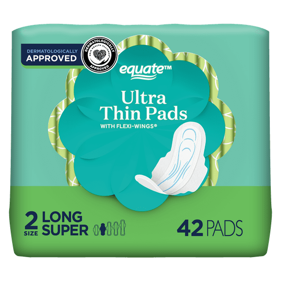 Equate Ultra Thin Pads with Wings, Size 2, Long Super Protection (42 Count)