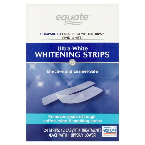 Equate Ultra-White Teeth Whitening Strips, 12 Treatments (Compare to Crest 3D Whitestrips Vivid White)