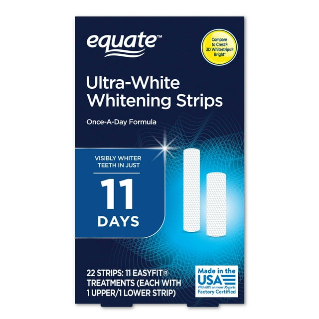 Equate UltraWhite Whitening Strips, 11 Easyfit Treatments, 20 Whitening Strips, EnamelSafe