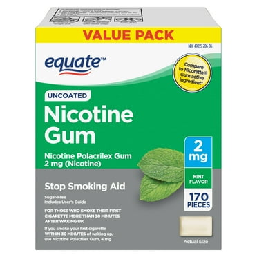 Equate Uncoated Nicotine Gum 2 mg, Stop Smoking Aid, Mint Flavor, 170 Count, Compare to Nicorette® Gum Active Ingredient