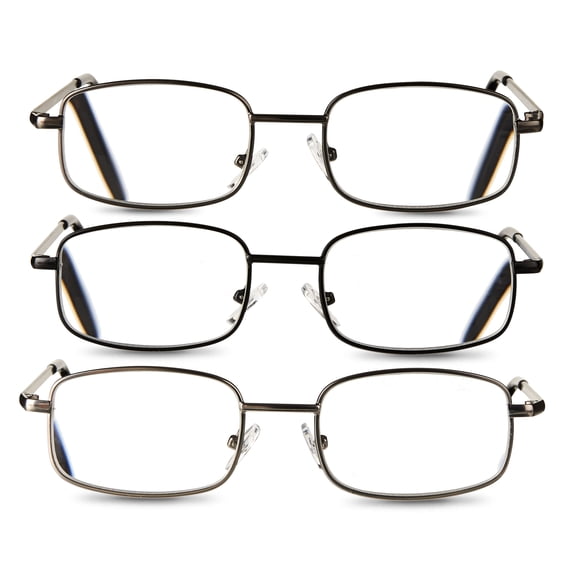Equate Unisex Council Rectangular Reading Glasses, Dark Gunmetal/Light Gunmetal/Black, +3.25, 3 Pack
