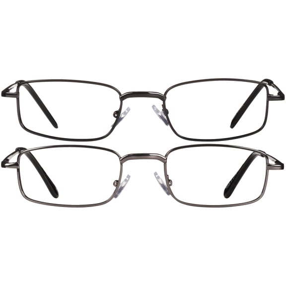 Equate Unisex Jordan Rectangular Reading Glasses with Case, Black/Gunmetal, +2.50, 2 Pack