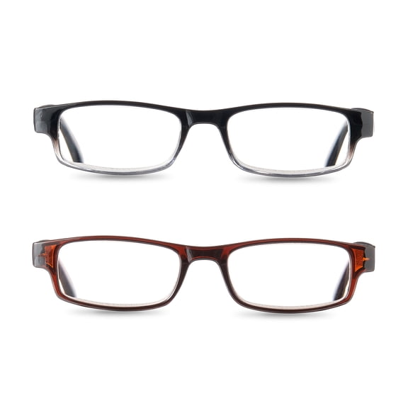 Equate Unisex Phoenix Rectangular Reading Glasses with Case, Gradient Black/Brown, +1.50, 2 Pack