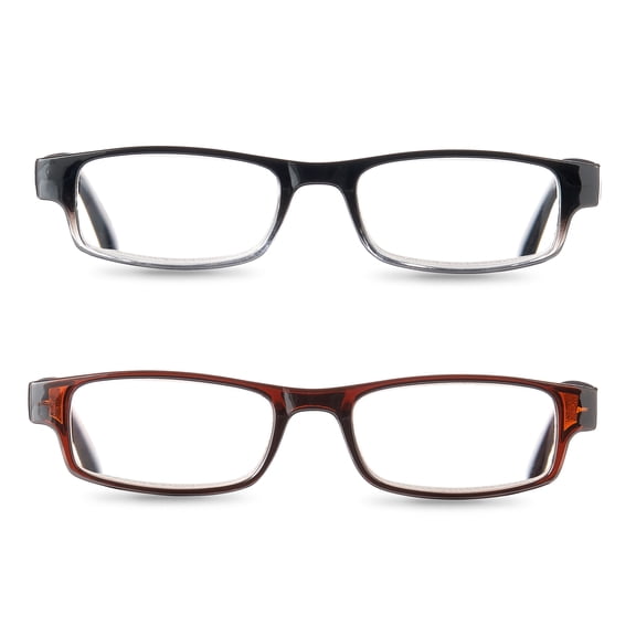 Equate Unisex Phoenix Rectangular Reading Glasses with Case, Gradient Black/Brown, +2.50, 2 Pack
