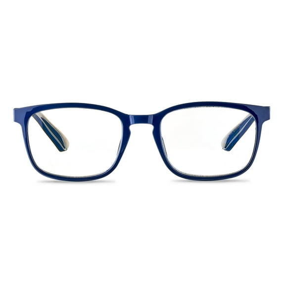 Equate Unisex Pike Bluelight Rectangular Reading Glasses with Case, Dark Grey Blue, +2.00