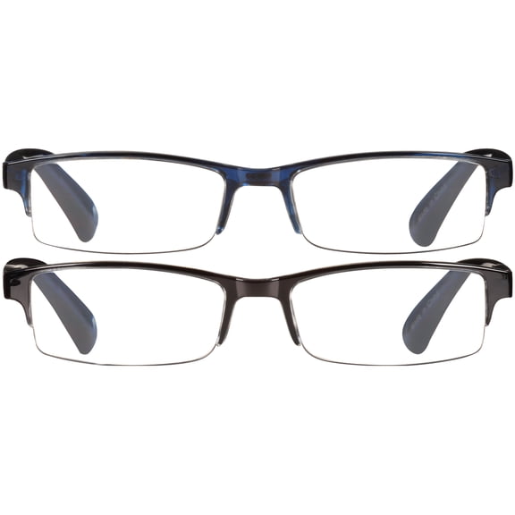 Equate Unisex Quinn Rectangular Reading Glasses with Case, Black and Navy Blue, +2.50, 2 Pack