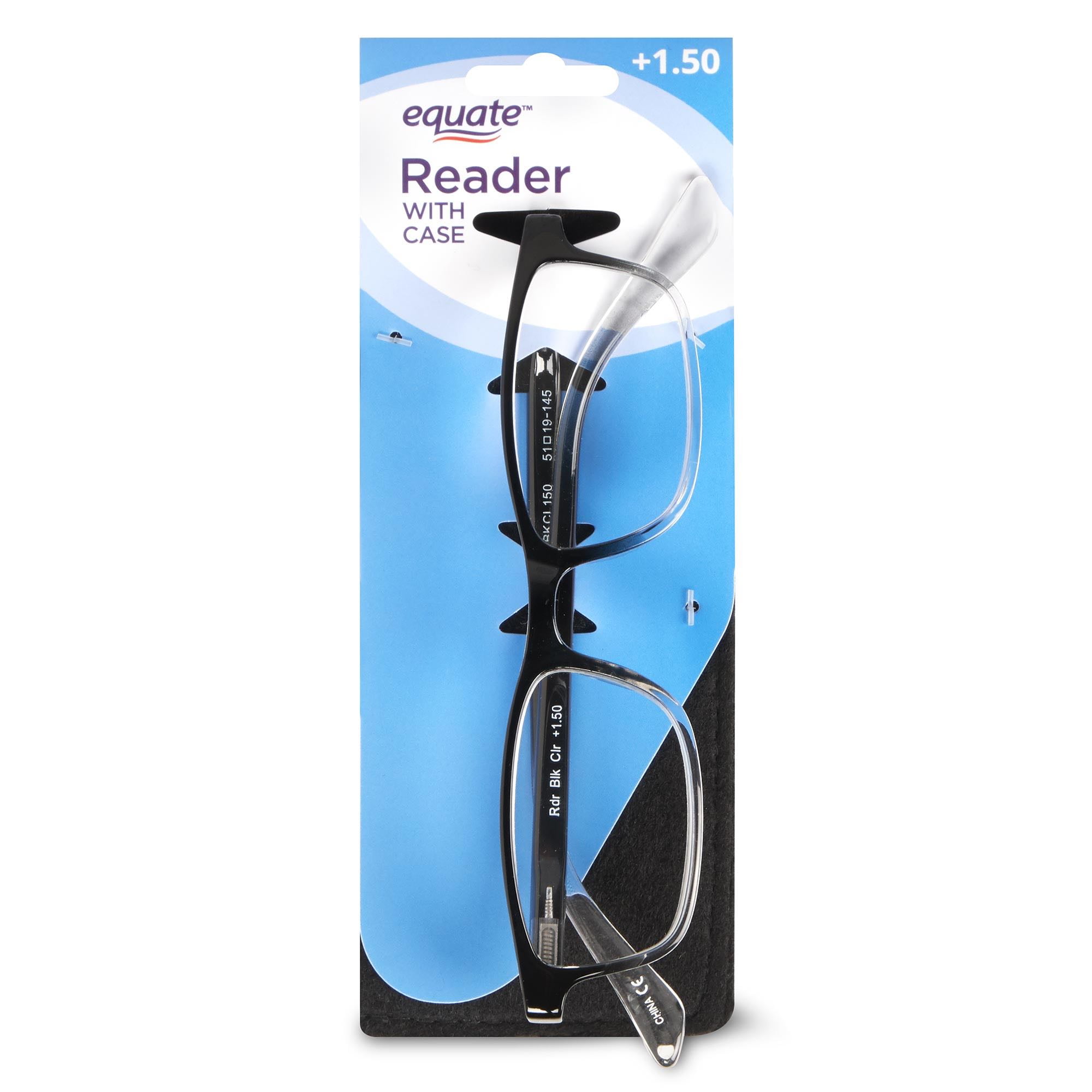 Equate Unisex Reading Glasses, Full Rim Style, Plastic Lens, Black/Clear, +1.50 Magnification