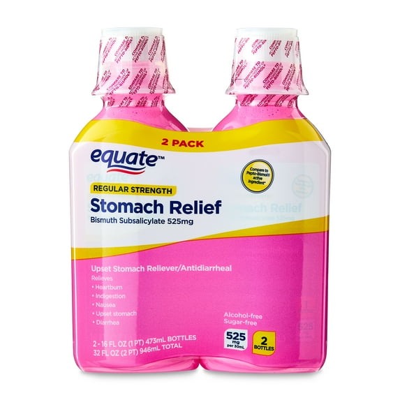 Equate Upset Stomach Relief Bismuth Liquid, Regular Strength, 16 fl oz, 2 Pack, Compare to Pepto-Bismol® Active Ingredient