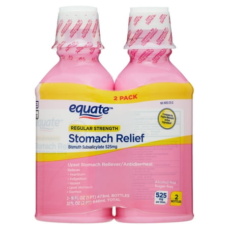 Equate Upset Stomach Relief Bismuth Liquid, Regular Strength, 16 fl oz, 2 Pack