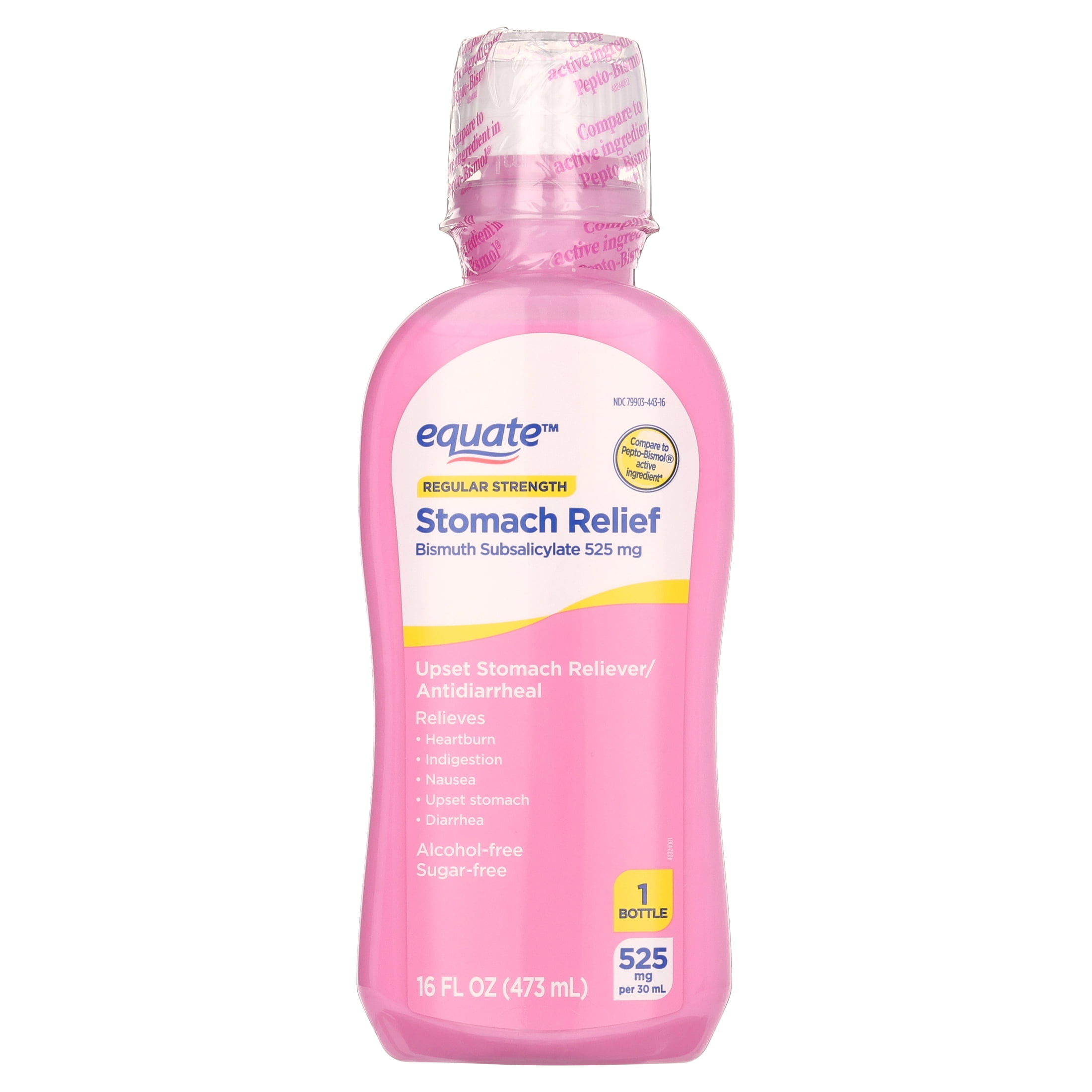 Equate Upset Stomach Relief Bismuth Liquid, Regular Strength, 16 fl oz, Compare to Pepto-Bismol Active Ingredient
