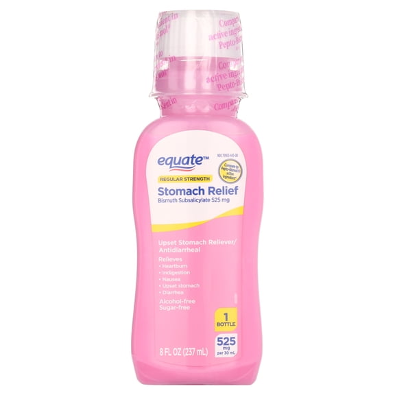 Equate Upset Stomach Relief Bismuth Liquid, Regular Strength, 8 fl oz, Compare to Pepto-Bismol® Active Ingredient