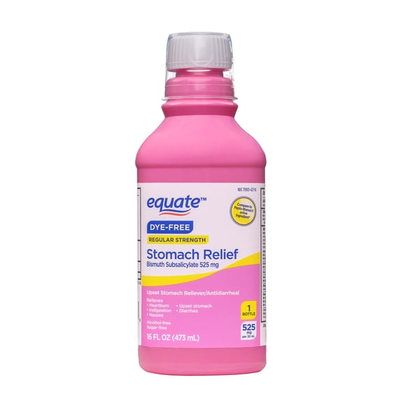 Equate Upset Stomach Relief Bismuth Liquid, Regular Strength, Dye-free, 16 fl. Oz