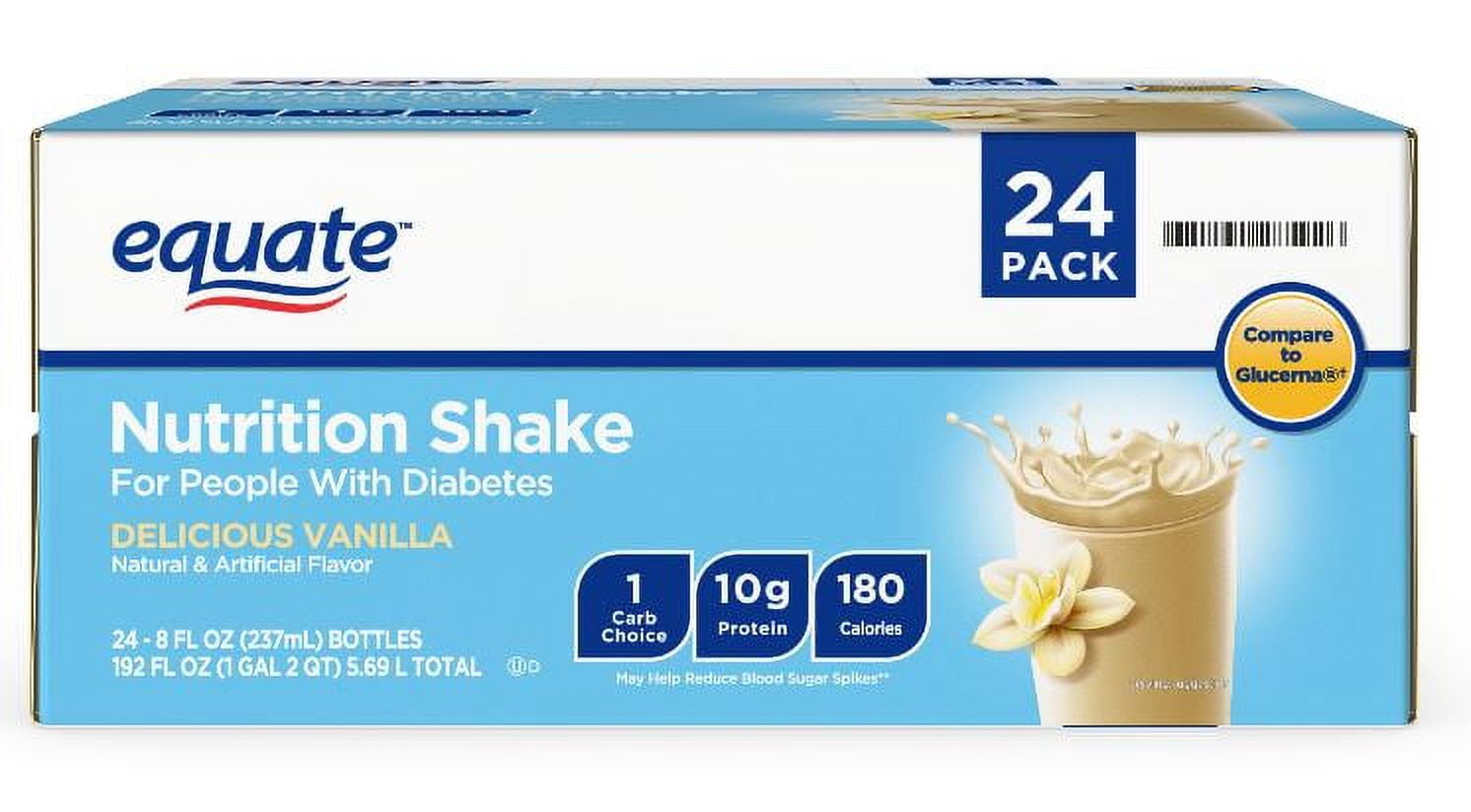 Equate Vanilla Nutrition Shake for People with Diabetes, 8 fl oz, 24 Count