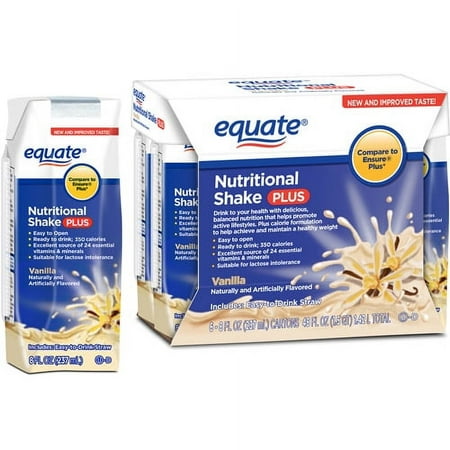 Equate Vanilla Nutritional Shake Plus, 8 FL OZ, 6 Count