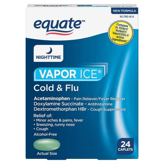 Equate Vapor Ice Nighttime Cold and Flu Relief, 24 Caplets