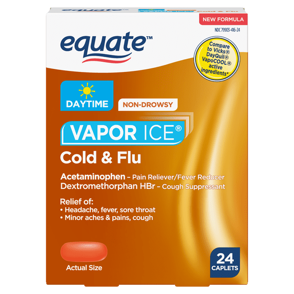 Equate Vapor Ice Non Drowsy Daytime Cold and Flu Relief, 24 Caplets