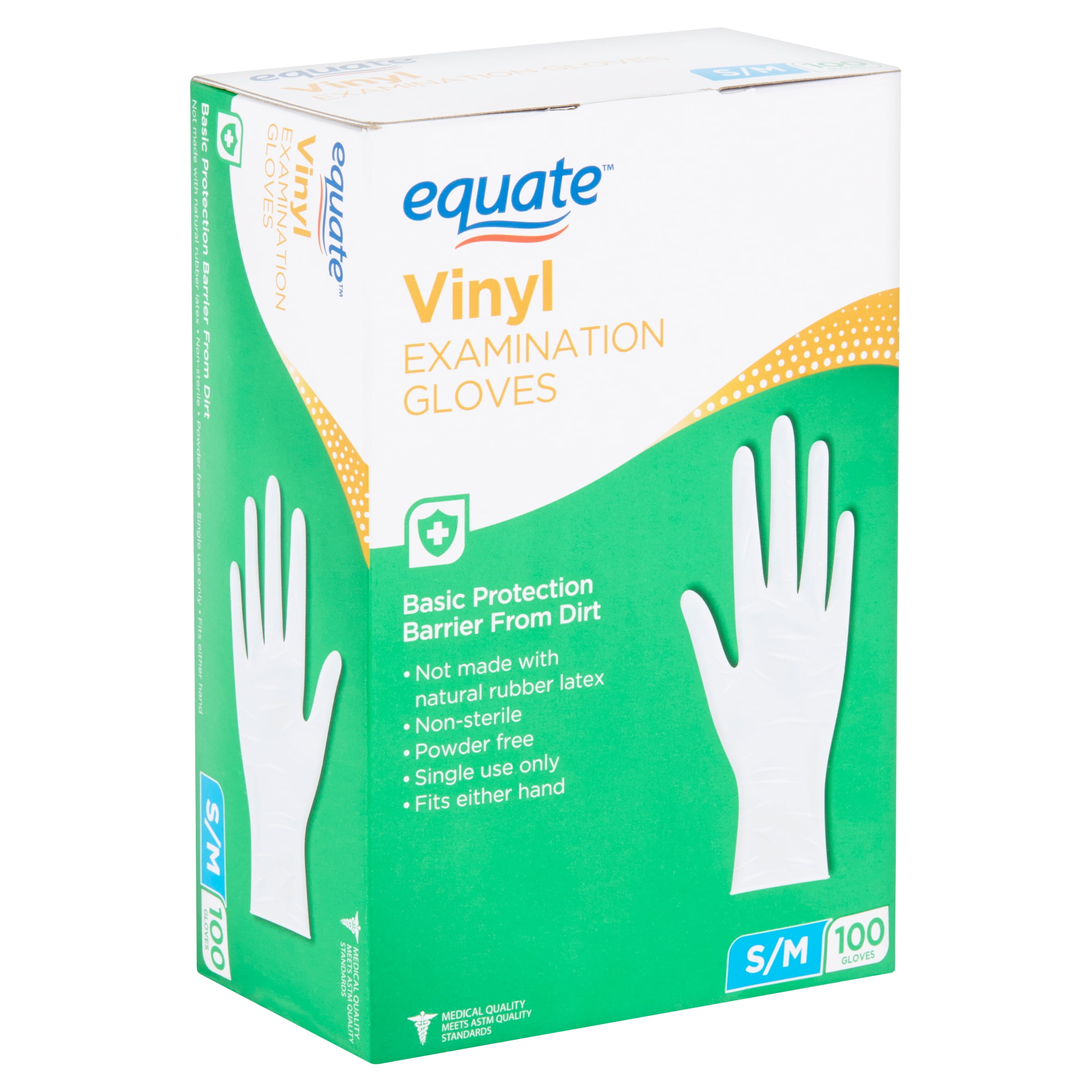 Equate Vinyl Examination Gloves, Small / Medium, 100 Count