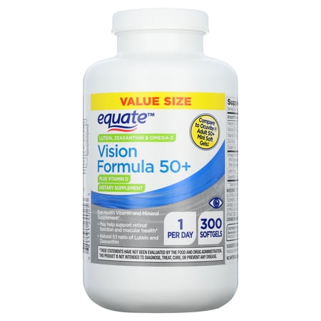 Equate Vision Formula 50+ Dietary Supplement Soft Gels for Eye Health, 300 Count