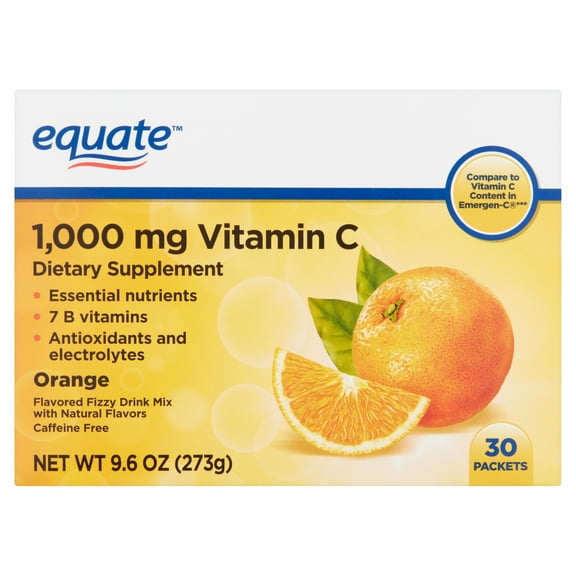 Equate Vitamin C Drink Mix, Orange, 1000mg, 30Ct
