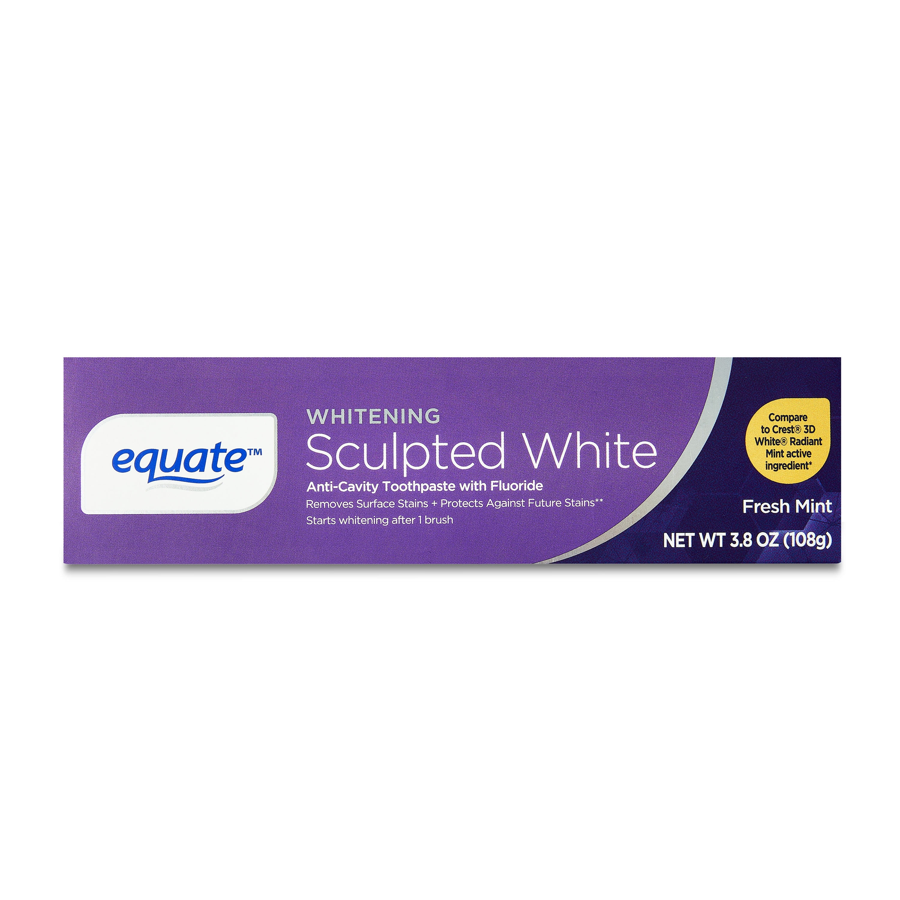 Equate Whitening Sculpted White Toothpaste, Fresh Mint, 3.8 oz, Compare to Crest 3D White Radiant Mint Active Ingredient