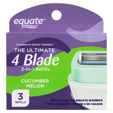 Equate Women's 4 Blade 2-in-1 Razor Blade Refill, Cucumber Melon, 3 Count