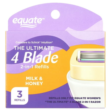 Equate Women's 4 Blade 2-in-1 Razor Blade Refill, Milk & Honey, 3 Count