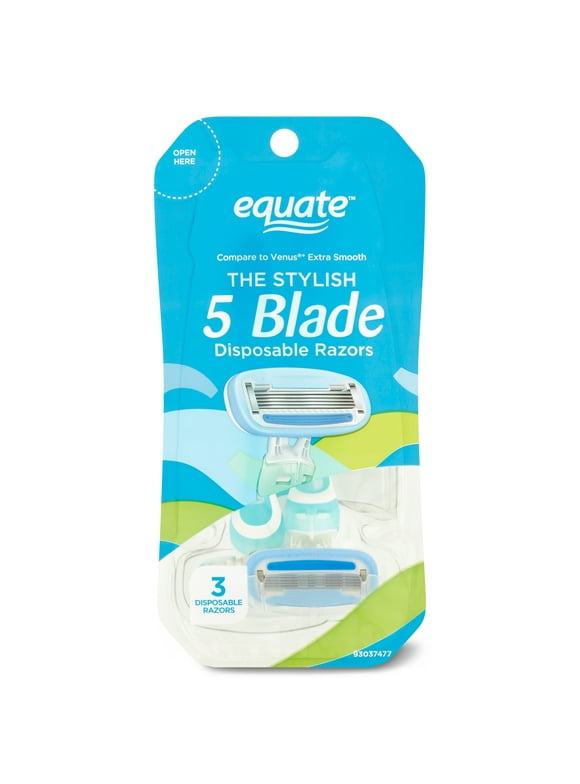 Equate Women's 5 Blade Disposable Razors, 3 Count
