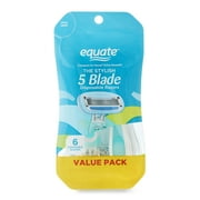 Equate Womens 5-Blade Disposable Razors, Blue, 6 Count