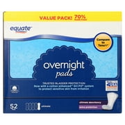Equate Women's Overnight Incontinence Pads, Ultimate Absorbency (52 Count), Compare to Tena®