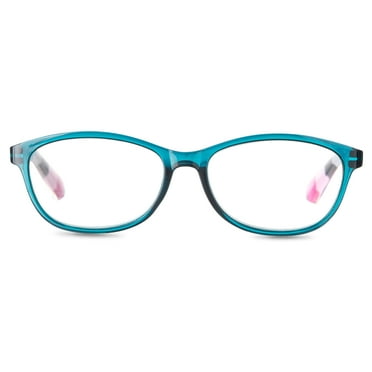 Equate Women's Lily Rectangle Reading Glasses with Case, Blue, +2.00