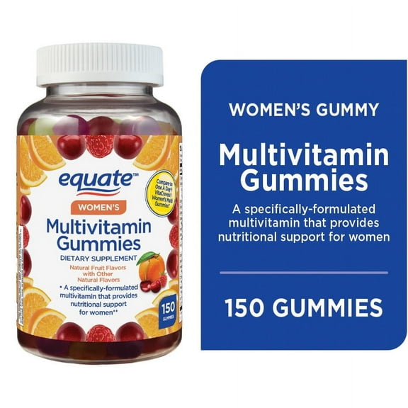 Equate Women's Multivitamin Nutritional Support Gummies, Natural Fruit, 150 Count, Compare to One A Day VitaCraves Women's Multi Gummies
