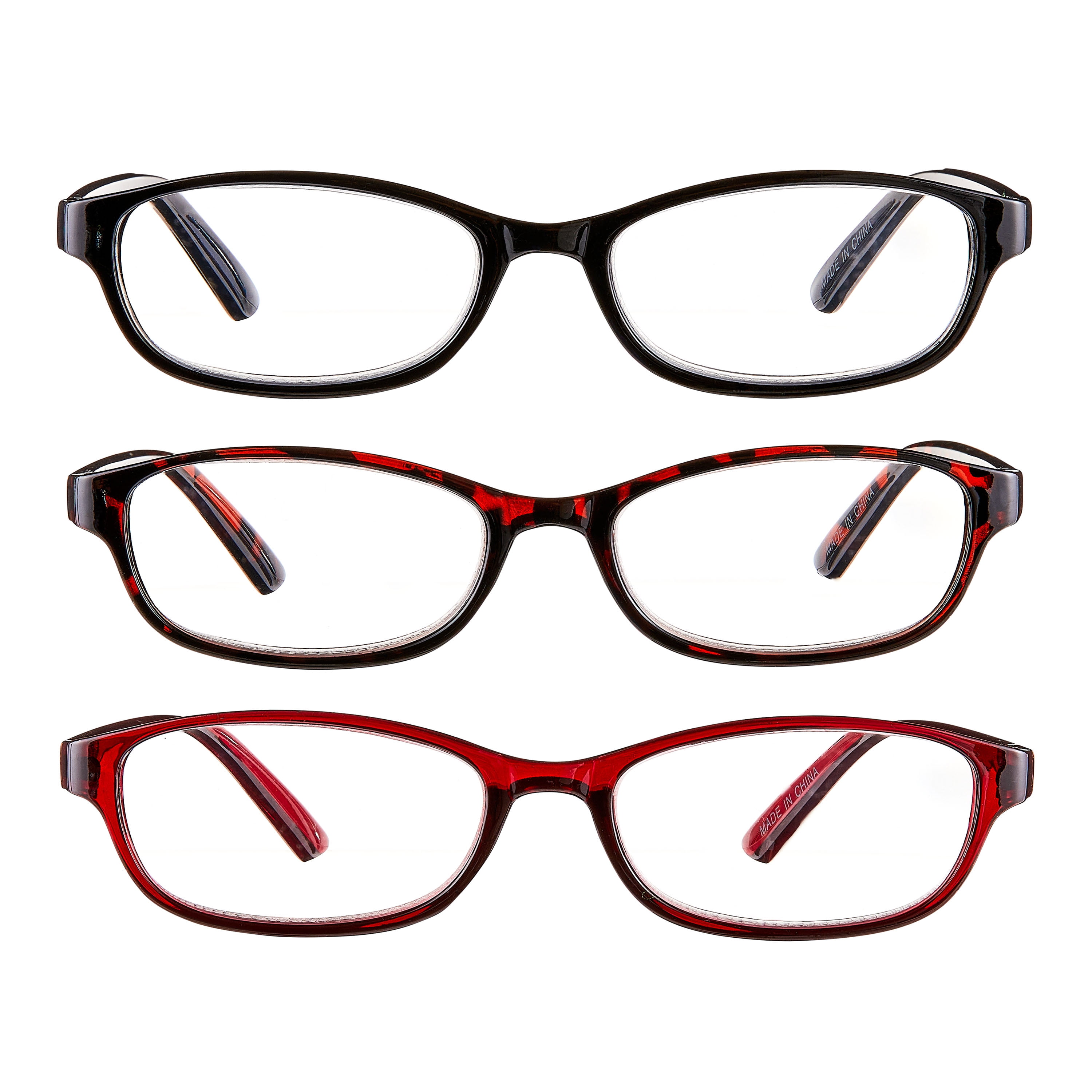 Equate Women's Rectangular Reading Glasses, Black/Wine/Tortoise, +1.75, 3 Pack