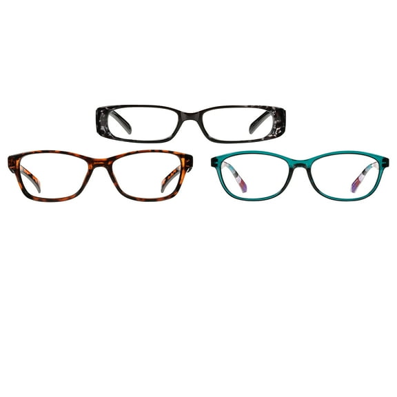 Equate Women's Sprig Value 3-Pack Rectangular Reading Glasses - Variety Pack, +1.00