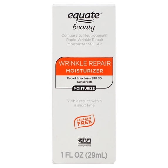 Equate Wrinkle Repair Moisturizer for Face with SPF 30 Sunscreen, 1 fl oz, Compare to Neutrogena® Rapid Wrinkle Repair Moisturizer SPF 30