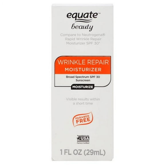 Equate Wrinkle Repair Moisturizer with SPF 30 Sunscreen for Face Care, 1 fl oz, Compare to Neutrogena® Rapid Wrinkle Repair Moisturizer SPF 30