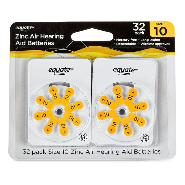 Equate Zinc Air Hearing Aid Batteries, Size 10, 32 Count
