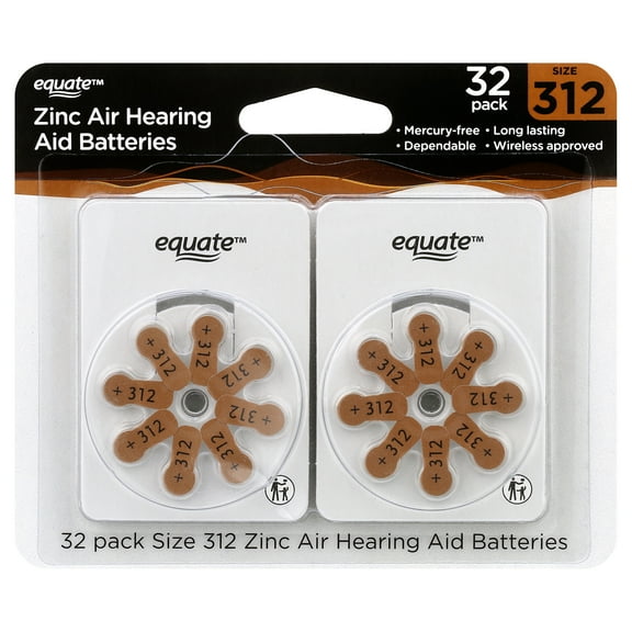 Equate Zinc Air Hearing Aid Batteries, Size 312, 32 Count