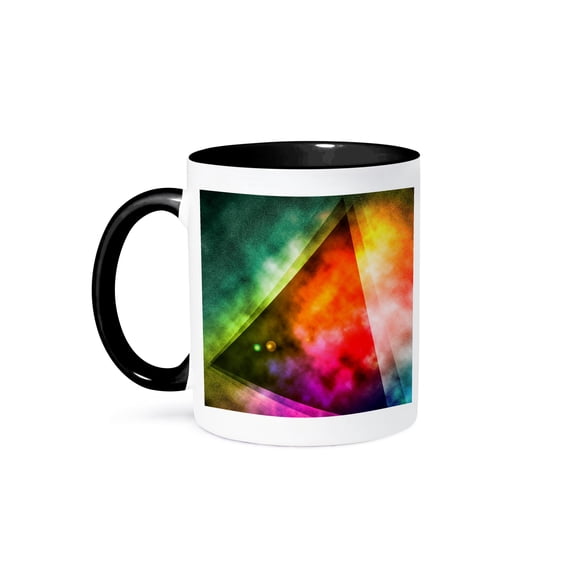 3dRose, Equation 2 a spectrum of colors adorn this triangular space portal digital artwork, 11oz Two-Tone Black Mug