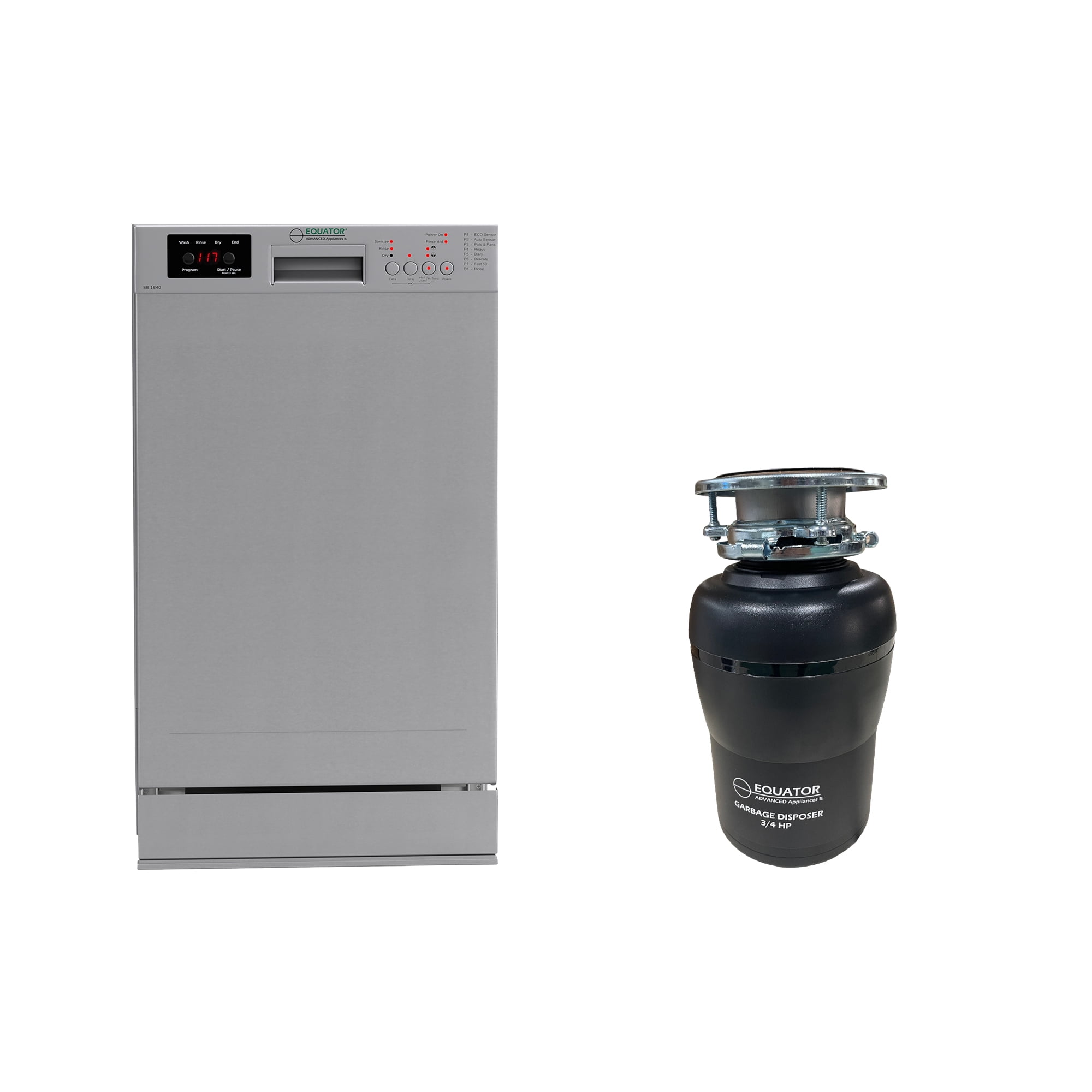 Equator 18 in Dishwasher 10 place QUIET 110V E-Star ADA+3/4 HP Garbage Disposer